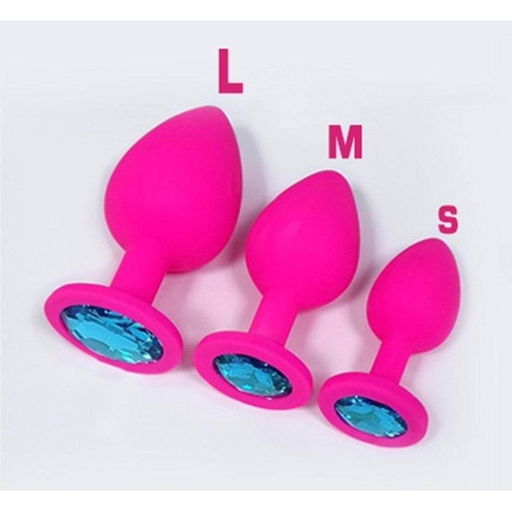 SİLİKON ANAL PLUG PEMBE ORTA BEYAZ TAŞ