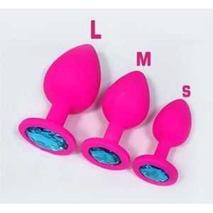 SİLİKON ANAL PLUG PEMBE ORTA BEYAZ TAŞ
